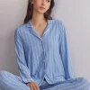 Bluzka z Modalu Rozpinana z Przodu Oxford Stripes