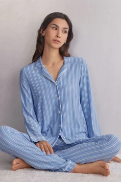 Bluzka z Modalu Rozpinana z Przodu Oxford Stripes
