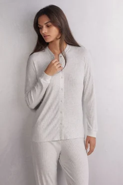 Bluzka z Modalu z Długim Rękawem Rozpinana z Przodu Chic Comfort