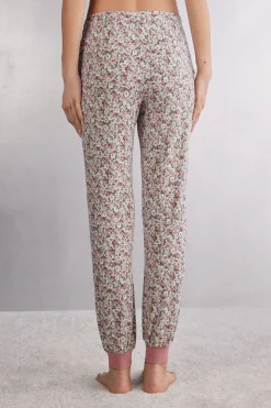 Długie Spodnie z Modalu ze Ściągaczem Floral Romance