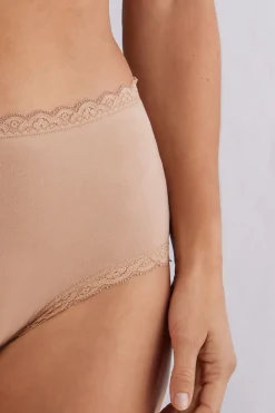 Figi Culotte z Wysokim Stanem z Bawełny i Koronki