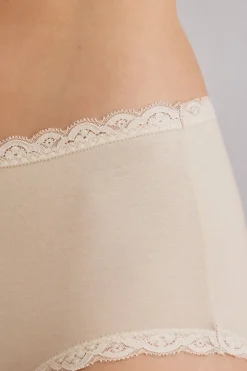 Figi Culotte z Wysokim Stanem z Bawełny i Koronki