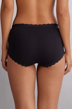 Figi Culotte z Wysokim Stanem z Bawełny i Koronki