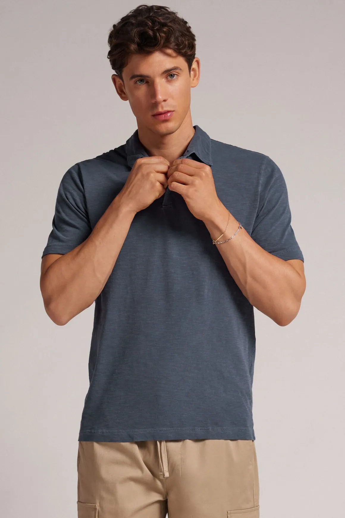 Koszulka Polo z Krótkim Rękawem Washed Collection z Bawełny Tabaczkowej