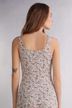 Koszulka z Prążkowanego Modalu Floral Romance