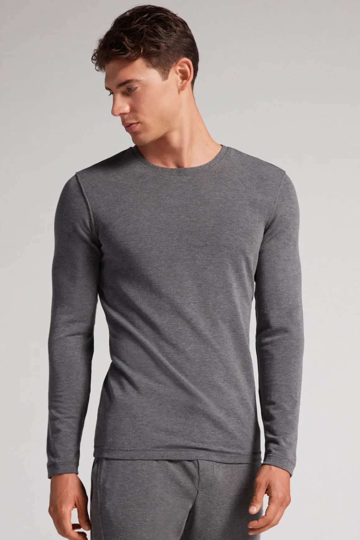 Longsleeve z Modalu z Kaszmirem z Dekoltem Pod Szyję