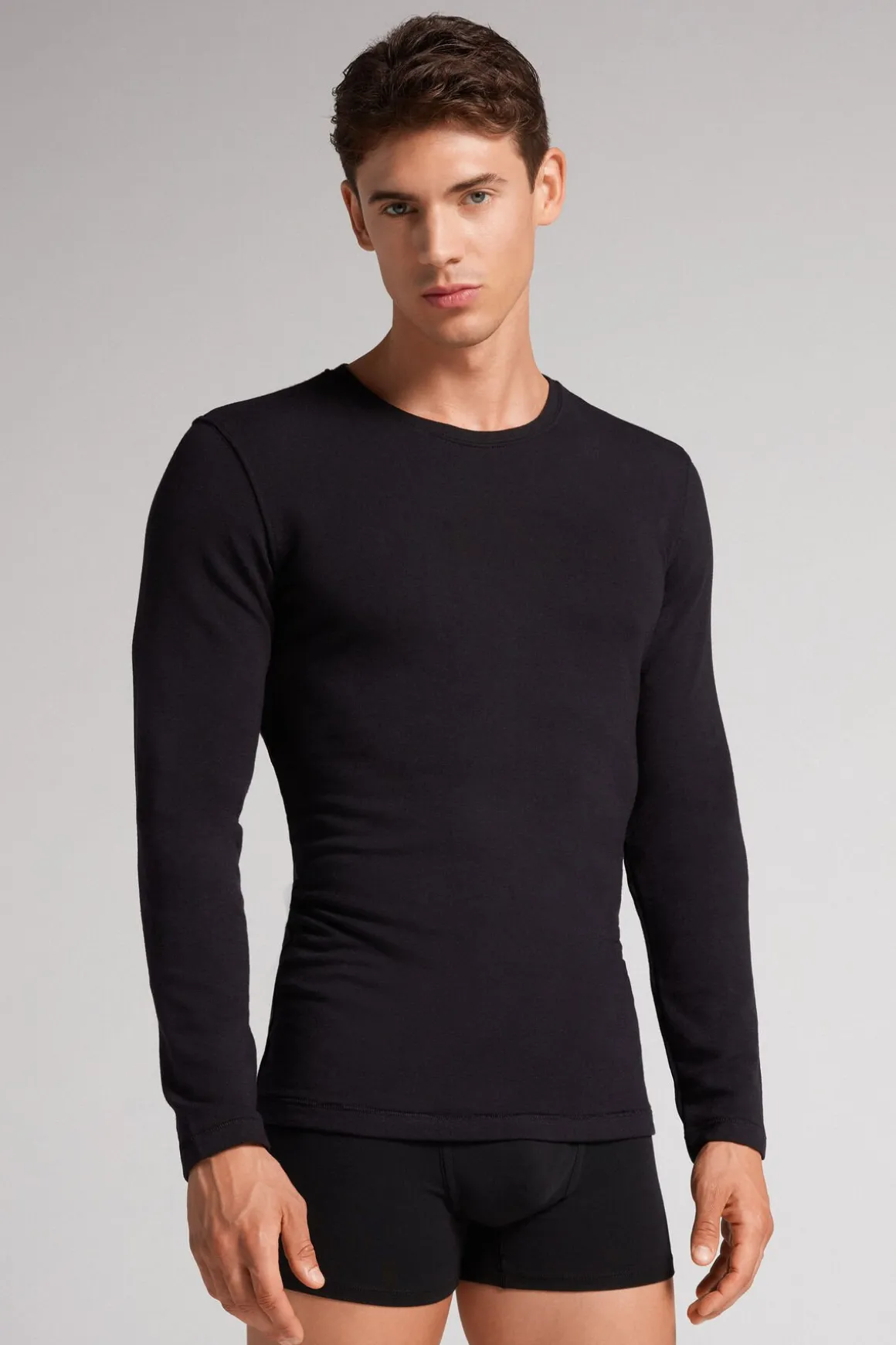 Longsleeve z Modalu z Kaszmirem z Dekoltem Pod Szyję