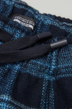 Spodnie z Czesanej Bawełny z Nadrukiem w Kratę Niebieski Denim