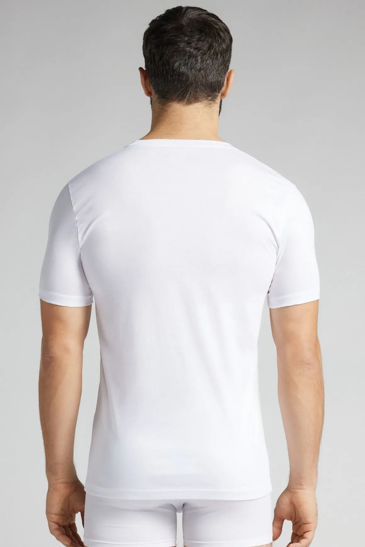 T-shirt z Dekoltem w Kształcie Litery V z Merceryzowanej Bawełny Premium