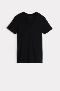 T-shirt z Dekoltem w Kształcie Litery V z Bawełny Superior Extrafine