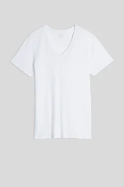 T-shirt z Dekoltem w Kształcie Litery V z Bawełny Superior Extrafine