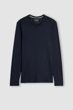 T-shirt z Długim Rękawem z Wełny Merino Okrągły Dekolt