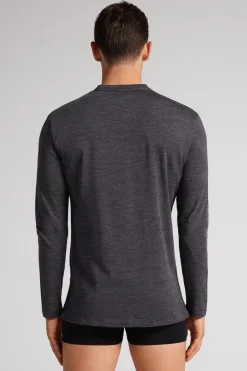T-shirt z Długim Rękawem z Wełny Merino Okrągły Dekolt