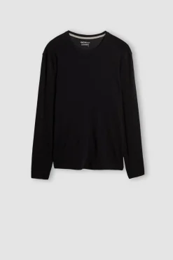 T-shirt z Długim Rękawem z Wełny Merino Okrągły Dekolt